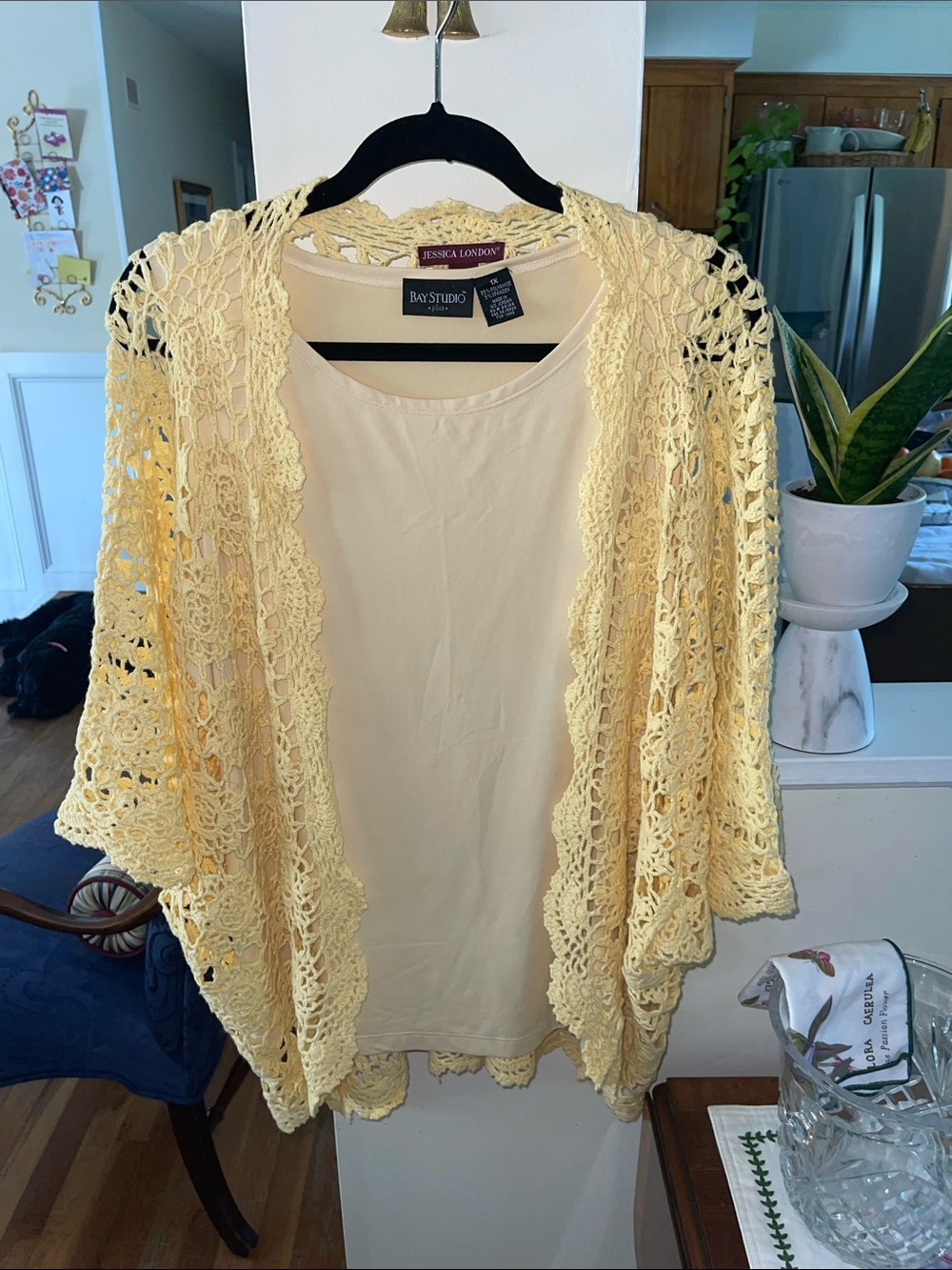 Sunny yellow ensemble! Sz 1x sleeveless shell, sold w/ crocheted cardigan, Sz 22
